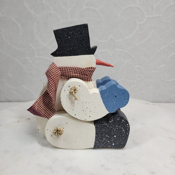 VINTAGE Wood Jointed Snowmen Handmade Christmas Holiday Winter‎ Decor - Picture 12 of 14